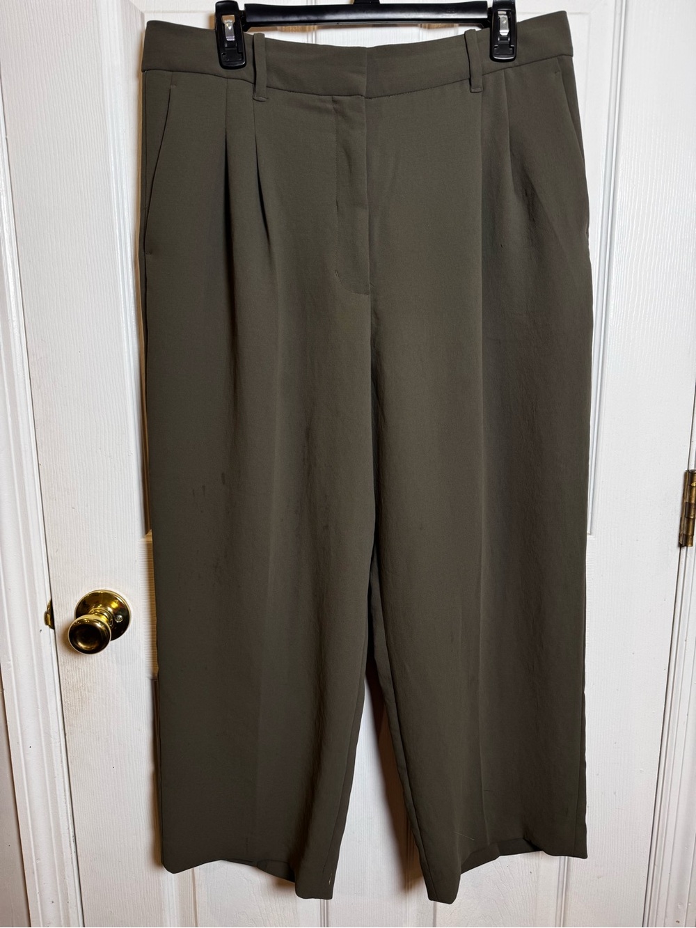 Aritzia The Effortless Pant Size 14 Olive Green Pleated Wide Leg Trousers